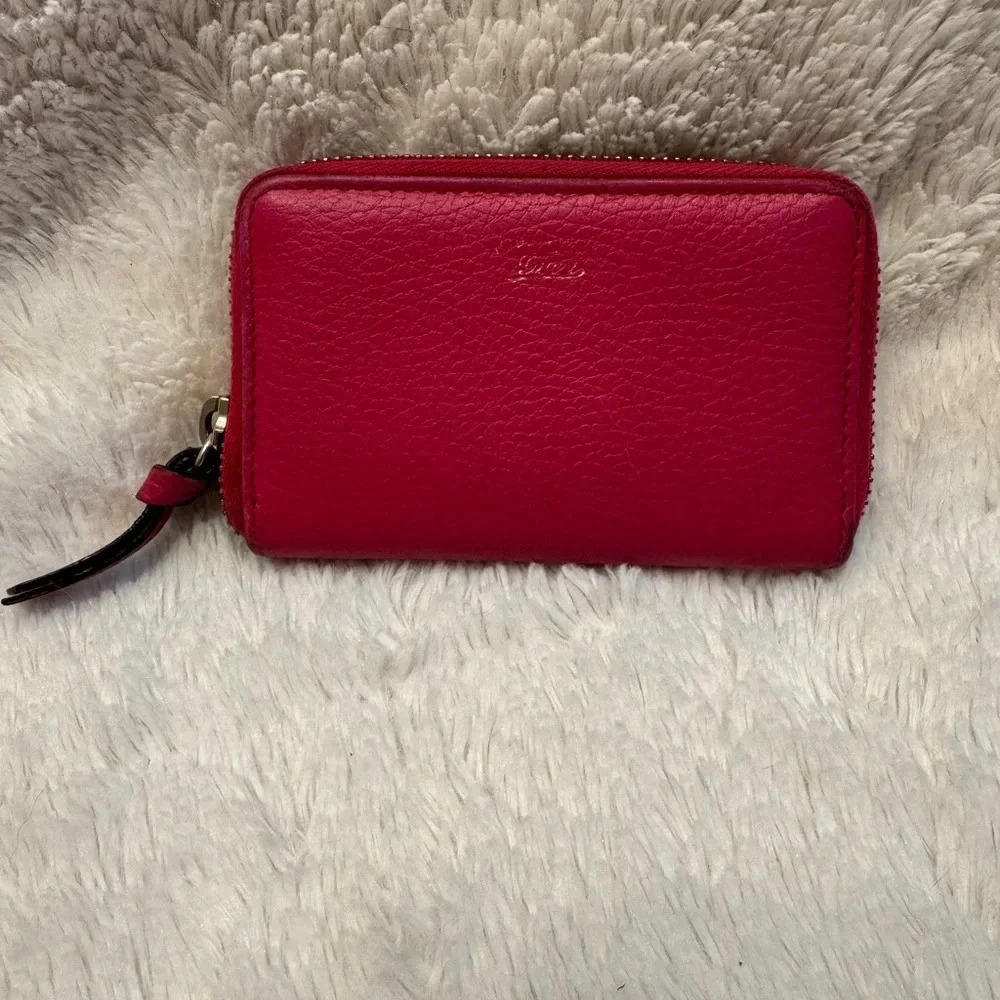 Gucci Vintage Zip Around Leather Wallet - Pink Calfskin - 1990s Pebbled Leather
